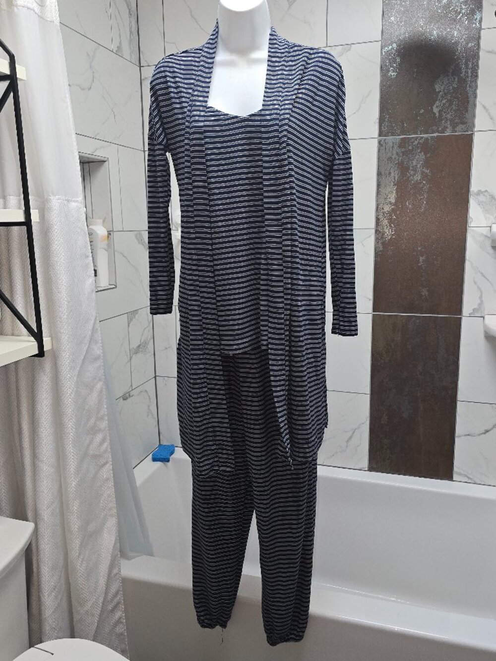 Soma Lounge PJ Set Blue Stripe Tank / Joggers/ Kimono Size Small